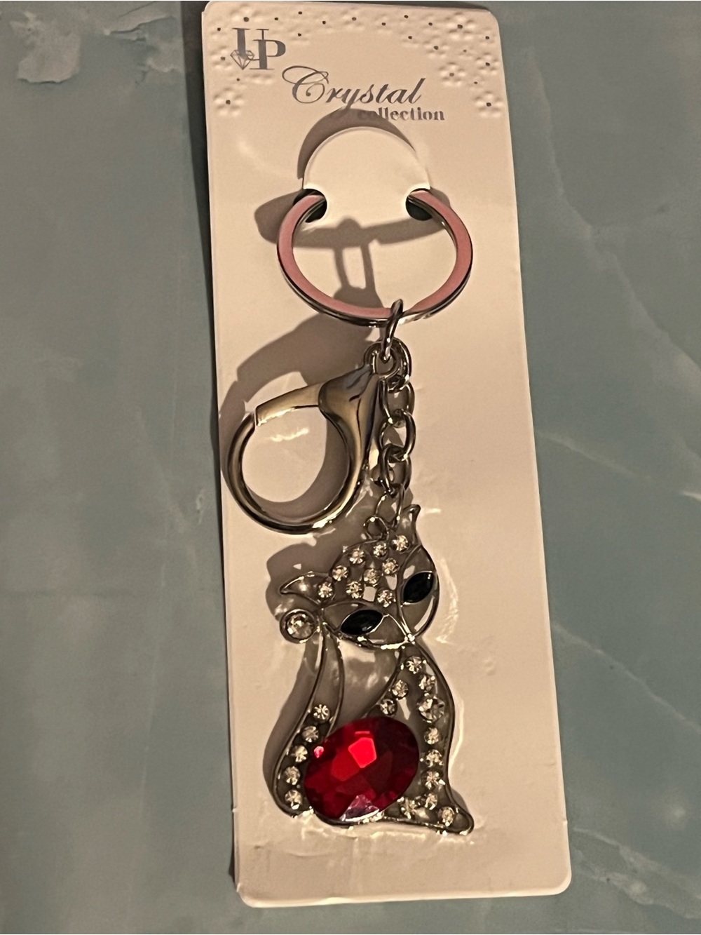 Crystal Cat Key & Card Holder - Pink Ring with Red Gem